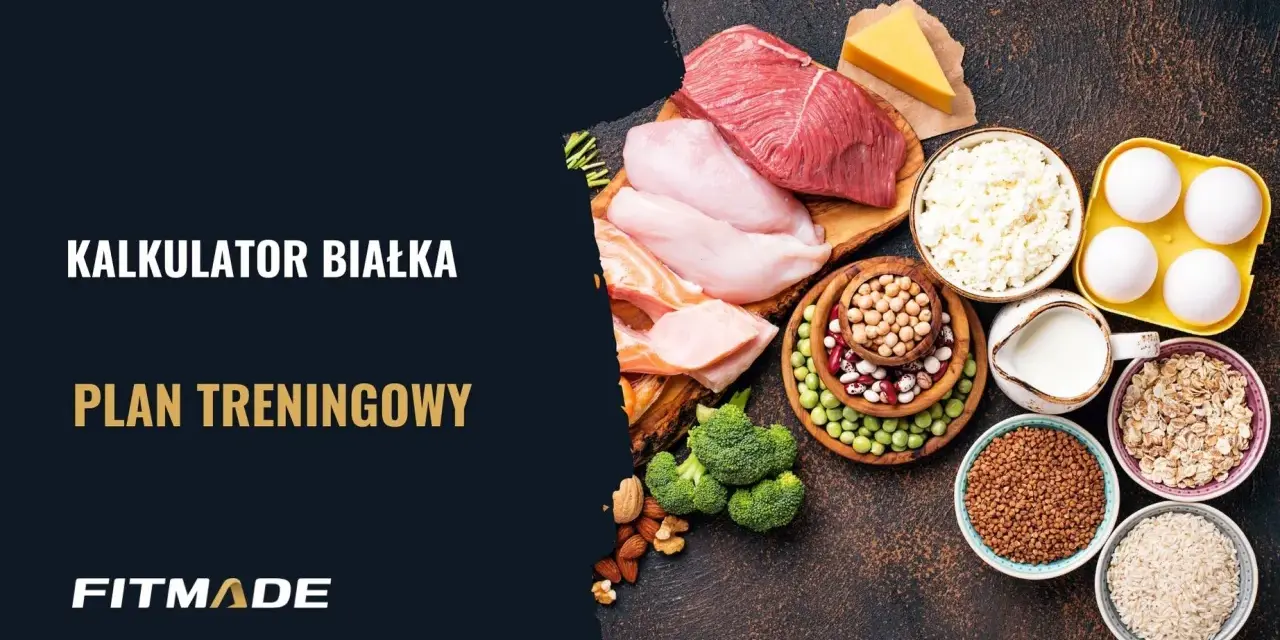 Kalkulator białka i plan treningowy. Różnorodne źródła białka: mięso, ryby, jajka, nabiał, rośliny strączkowe, płatki owsiane, ryż, kasza.