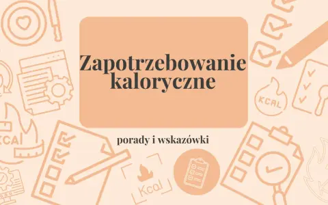 Grafika z hasłem "Zapotrzebowanie kaloryczne" i ikonami sugerującymi jak obliczyć deficyt kaloryczny kalkulator.