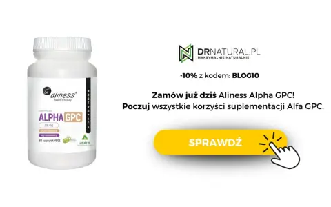 Opakowanie suplementu diety Aliness Alpha GPC 300 mg. Zamów dziś i poczuj korzyści z suplementacji Alfa GPC.