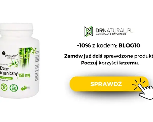 Biały słoiczek z suplementem diety "Krzem organiczny" z pędów bambusa. Poczuj korzyści krzemu!