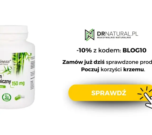 Biały słoiczek z suplementem diety "Krzem organiczny" z pędów bambusa. Poczuj korzyści krzemu!
