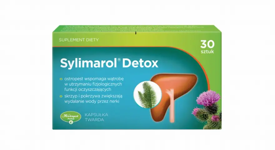Sylimarol Detox – wsparcie dla wątroby i nerek w procesie detox organizmu. Opakowanie 30 kapsułek.