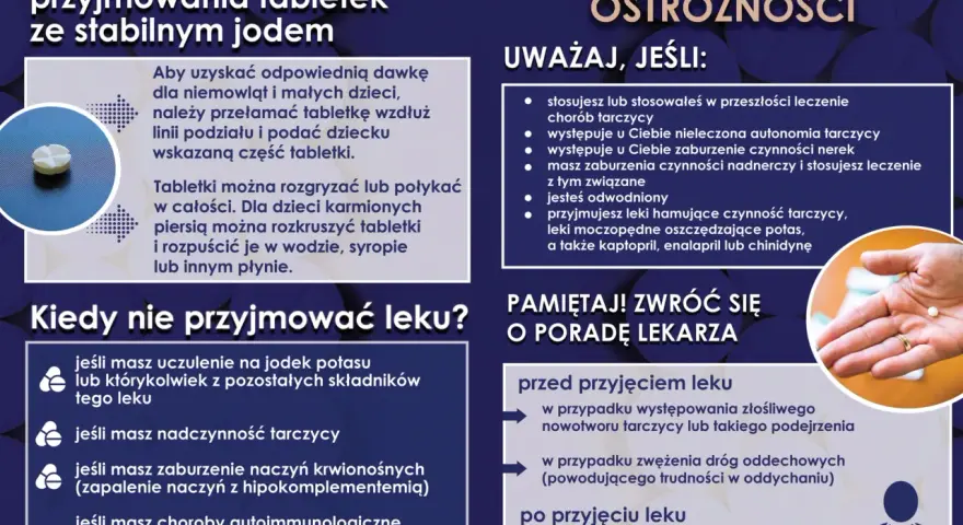 Jodek potasu na co? Wskazówki dotyczące przyjmowania tabletek ze stabilnym jodem. Pamiętaj, by skonsultować się z lekarzem przed przyjęciem leku.