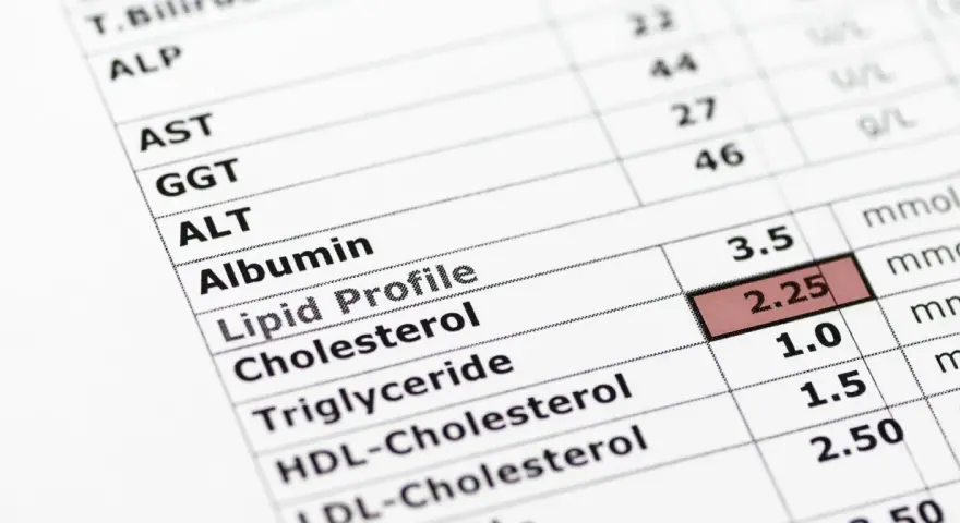 Wynik lipidogramu: cholesterol 2.25, triglicerydy 1.0. Dobra wiadomość o niskich trójglicerydach!
