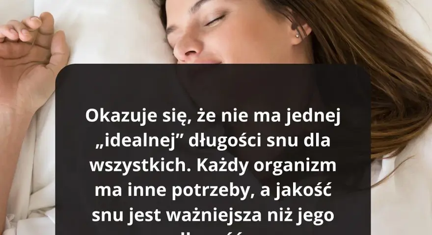 Kobieta śpi, ale tekst sugeruje, że nie moge spac, bo jakość snu jest ważniejsza niż jego długość.