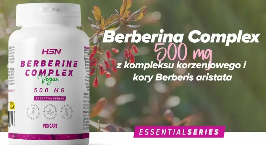 Berberine Complex 500 mg z korzenia i kory Berberis aristata. Opakowanie suplementu diety.