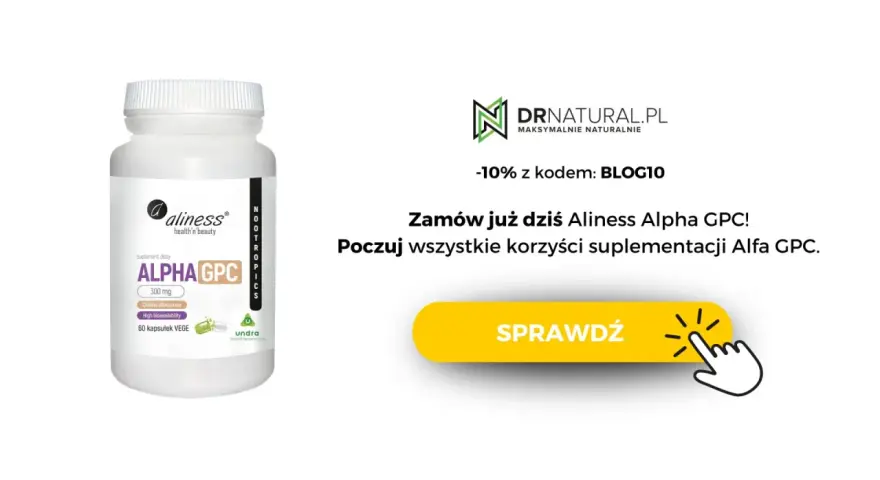 Opakowanie suplementu diety Aliness Alpha GPC 300 mg. Zamów dziś i poczuj korzyści z suplementacji Alfa GPC.