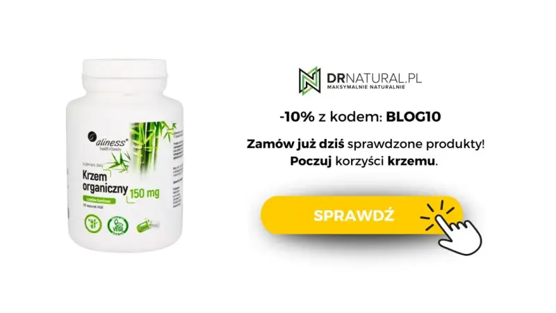 Biały słoiczek z suplementem diety "Krzem organiczny" z pędów bambusa. Poczuj korzyści krzemu!